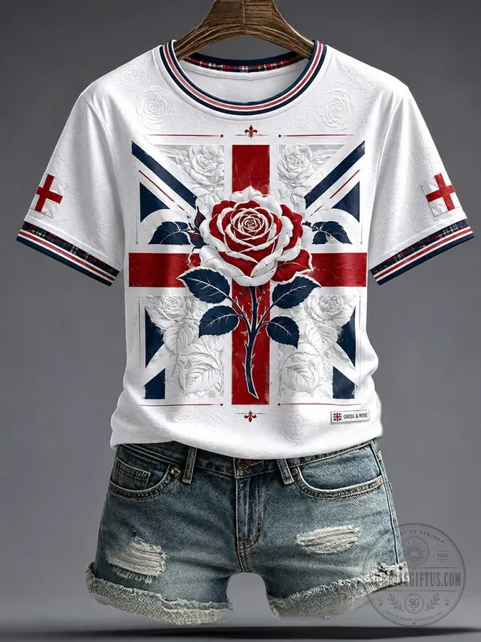 England Football Union Jack Rose Graphic T-Shirt for Women