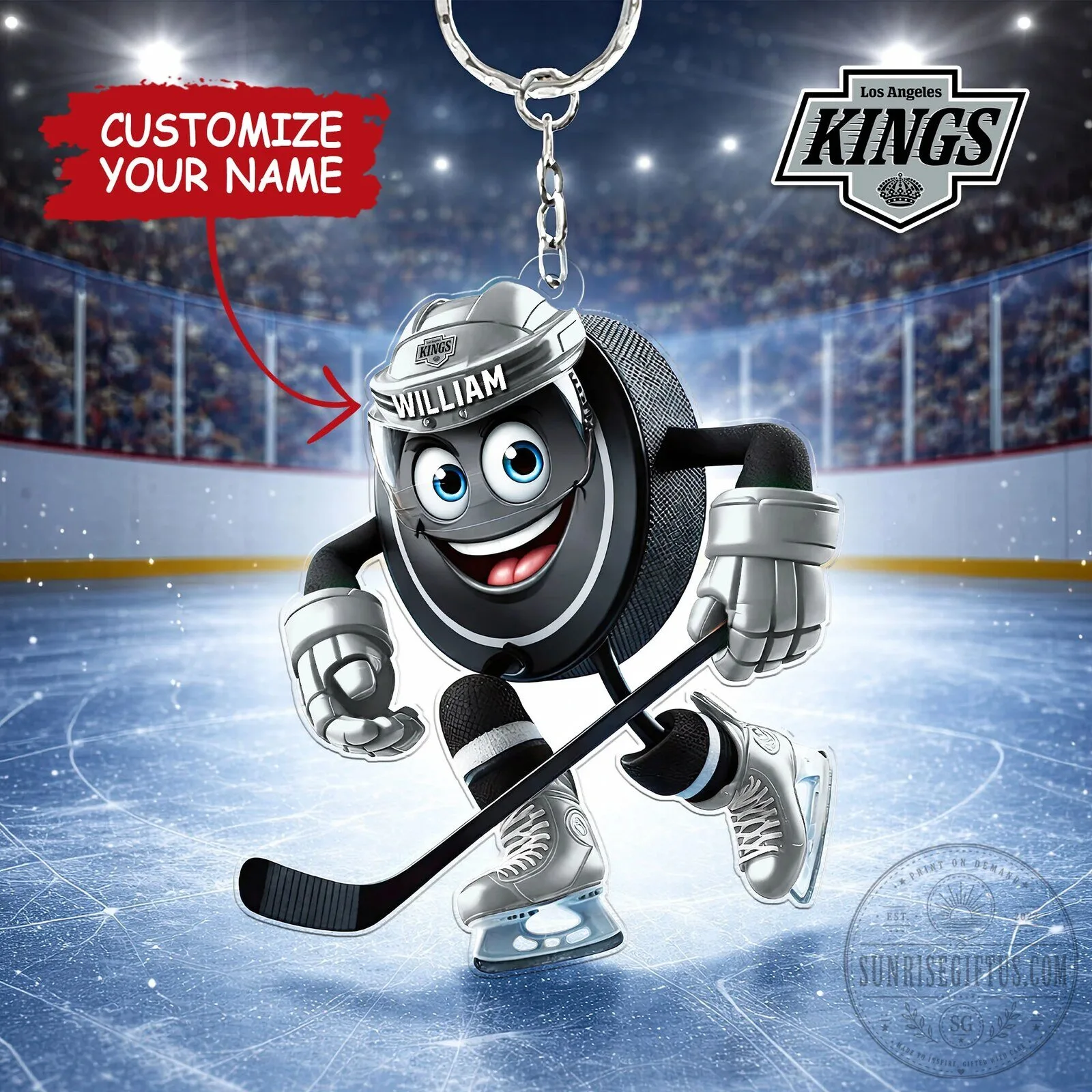 Los Angeles Kings Personalized Hockey Puck Mascot Keychain