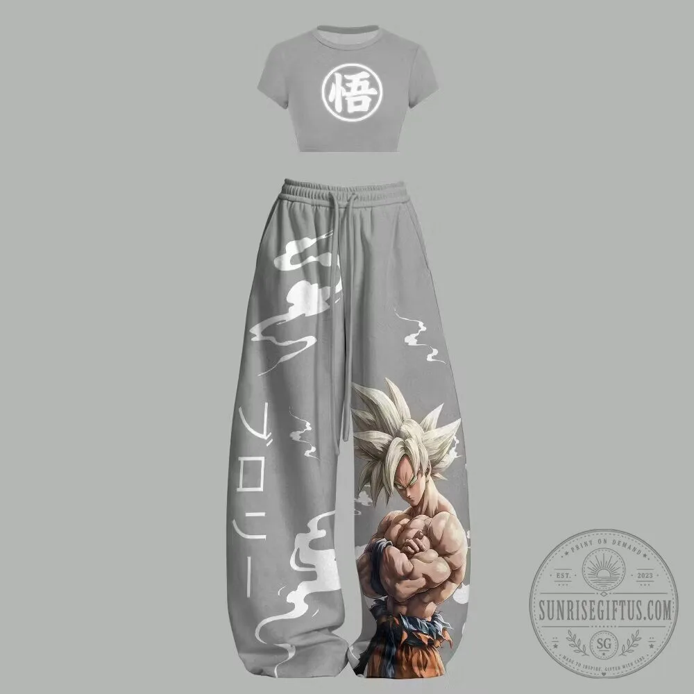 Dragon Ball Z Goku Super Saiyan Women's Crop Top and Wide Leg Pants Set 1 Dragon Ball Z Goku Super Saiyan Women's Crop Top and Wide Leg Pants Set