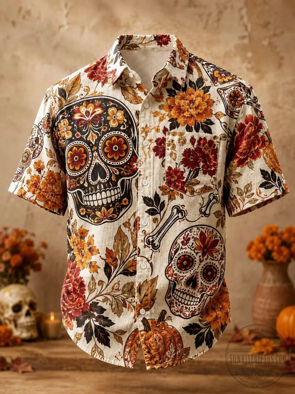 Day Of The Dead Sugar Skull And Floral Pattern Hawaiian Shirt 2 Day Of The Dead Sugar Skull And Floral Pattern Hawaiian Shirt