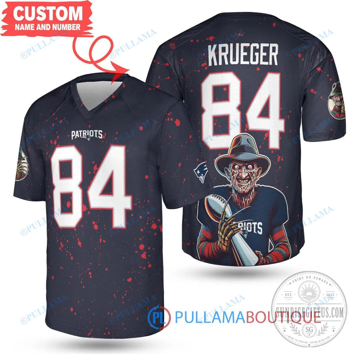 Freddy Krueger New England Patriots Halloween Football Jersey 2 Freddy Krueger New England Patriots Halloween Football Jersey