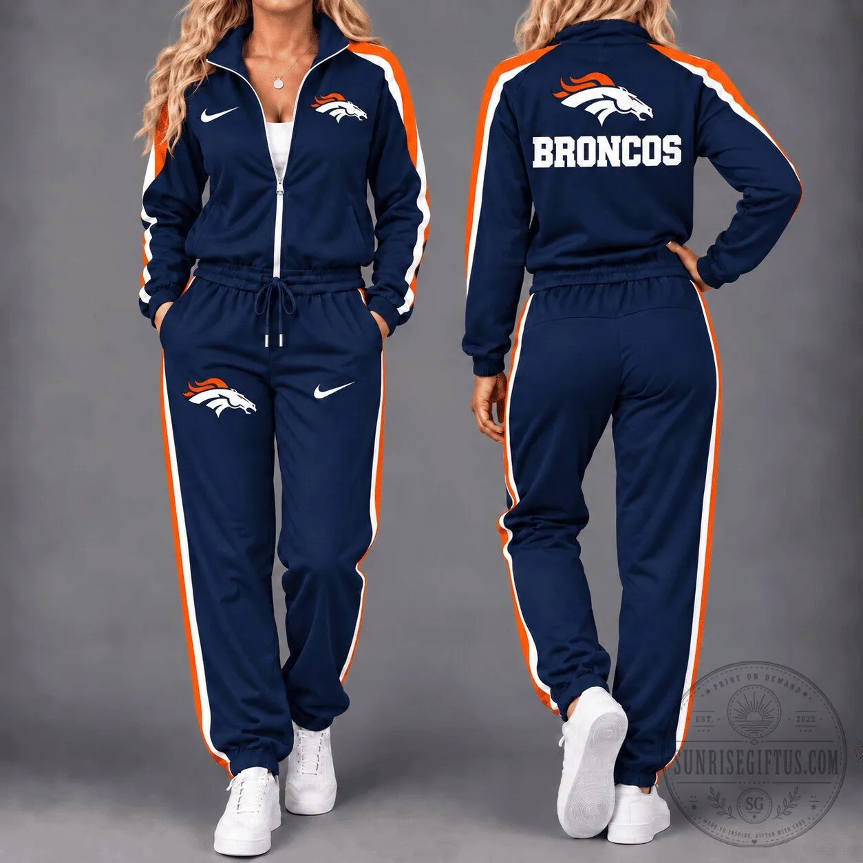 Denver Broncos NFL Team Logo Women's Full Zip Tracksuit Set