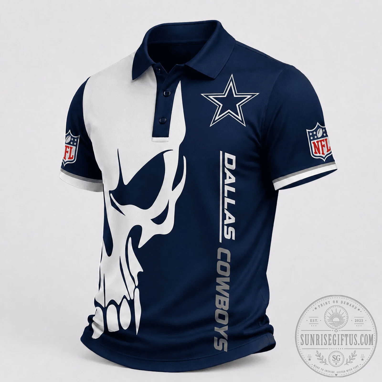 Dallas Cowboys NFL Skull Game Day Polo Shirt for Fans 2 Dallas Cowboys NFL Skull Game Day Polo Shirt for Fans