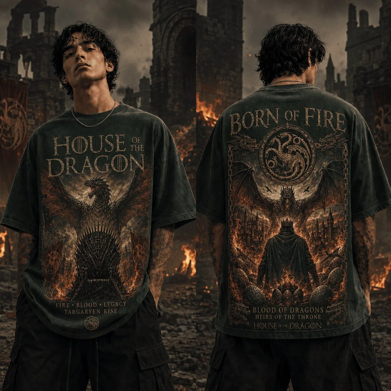 House of the Dragon Shirt Born of Fire Blood of Dragons Targaryen Rise T-Shirt