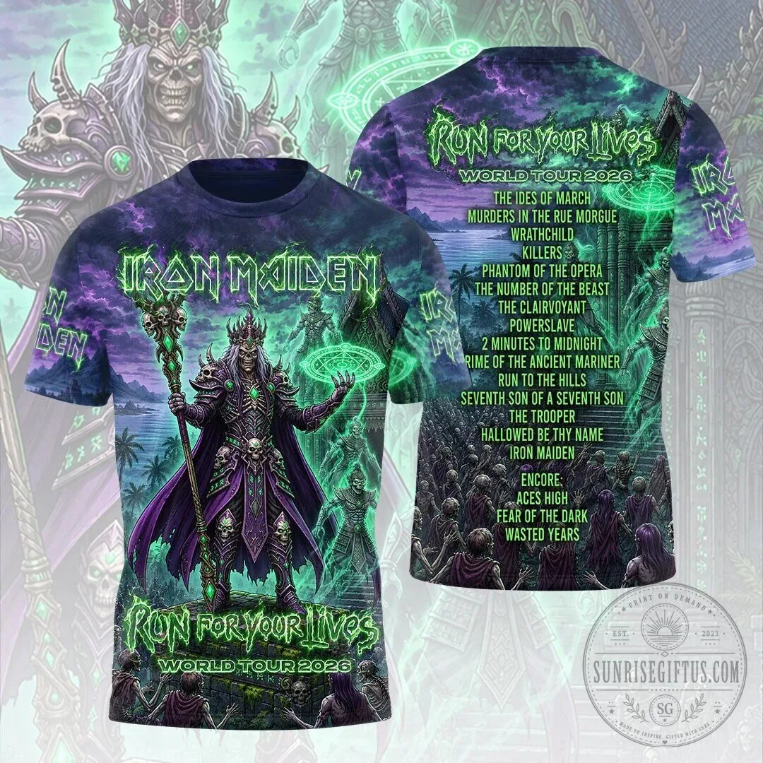 Iron Maiden Run For Your Lives World Tour 2026 Concert Music Band T-Shirt