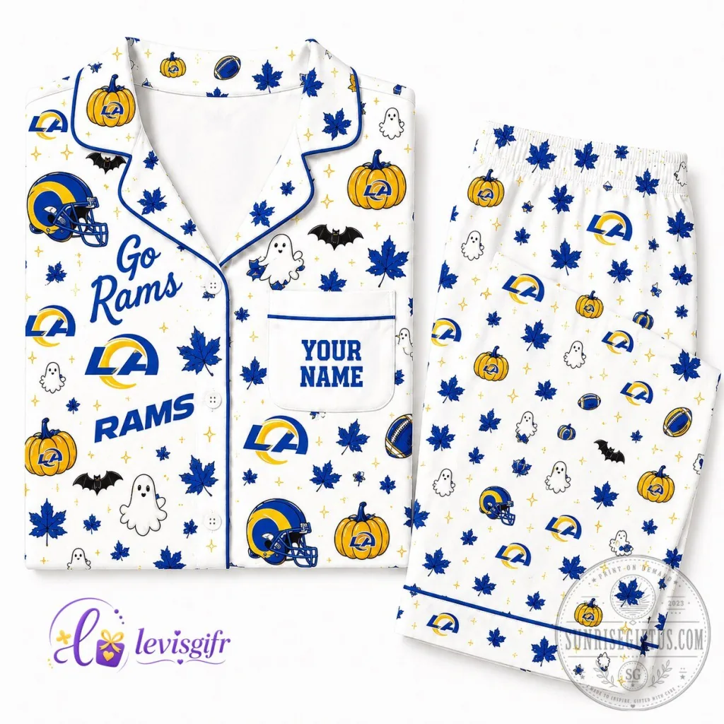 Los Angeles Rams Football Halloween Personalized Pajamas Set for Men and Women Los Angeles Rams Football Halloween Personalized Pajamas Set for Men and Women
