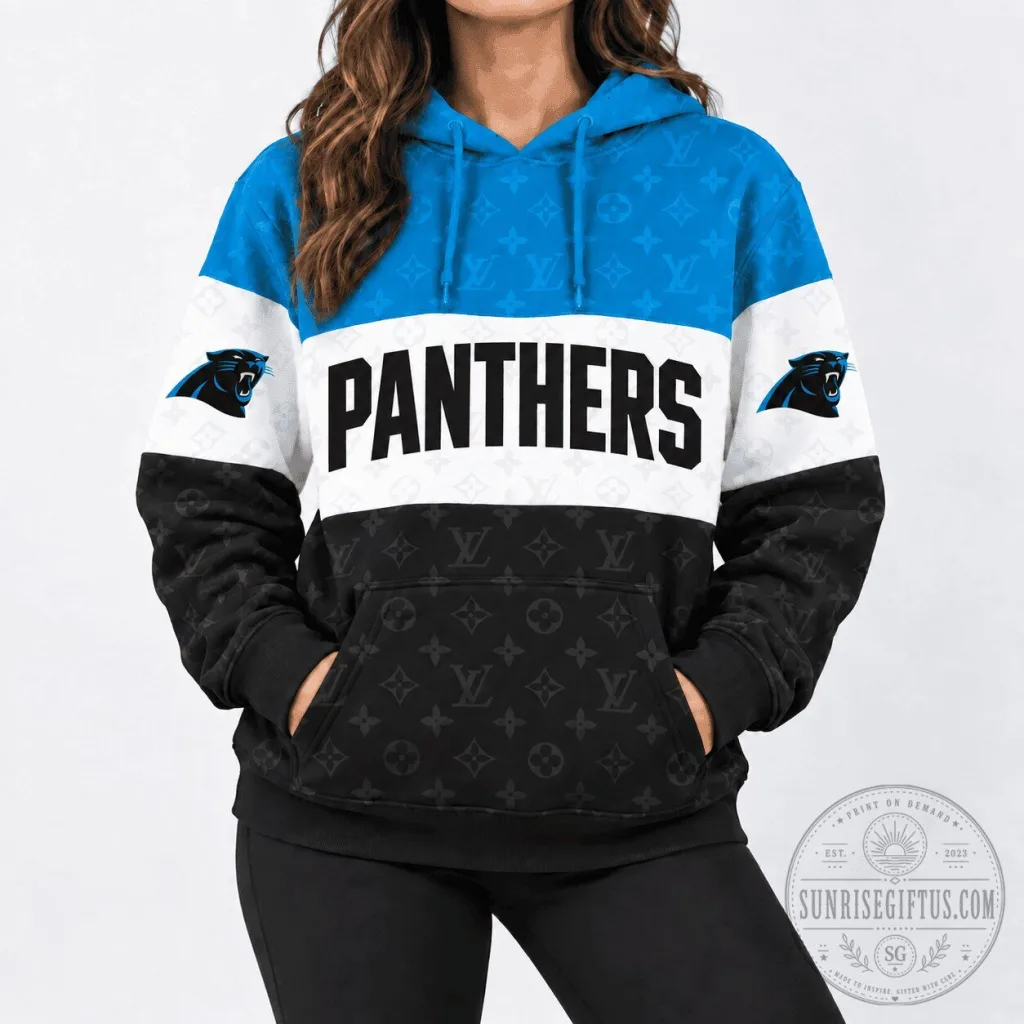 Carolina Panthers NFL Football Team Black and Blue Monogram Pattern Hoodie Carolina Panthers NFL Football Team Black and Blue Monogram Pattern Hoodie