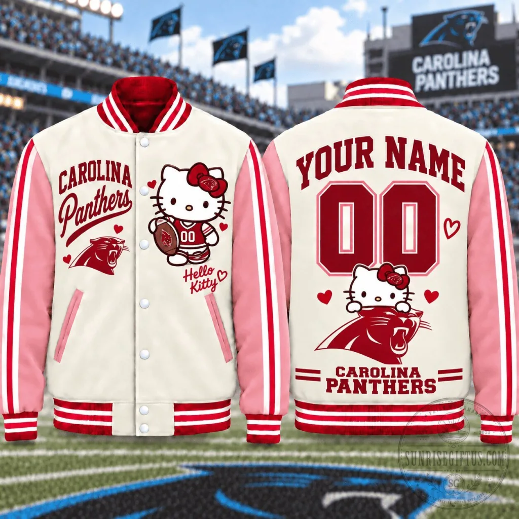 Hello Kitty Carolina Panthers Personalized Varsity Jacket Hello Kitty Carolina Panthers Personalized Varsity Jacket