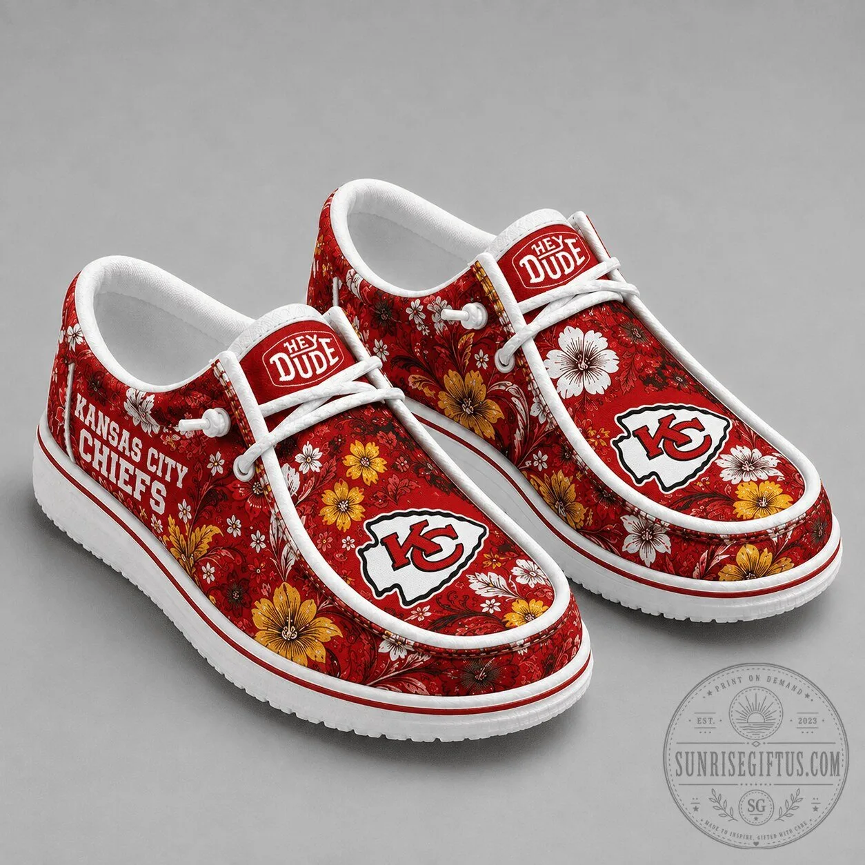 Hey Dude Shoes with Floral Pattern for Kansas City Chiefs Fans