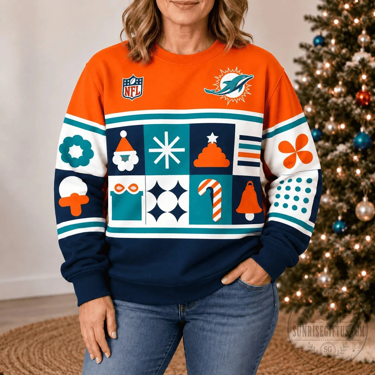 Miami Dolphins NFL Retro Christmas Holiday Crewneck Sweatshirt