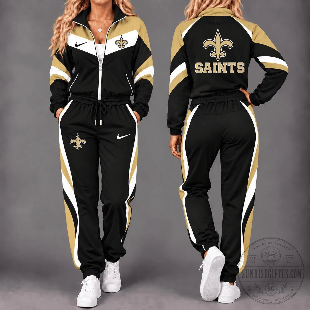 New Orleans Saints Black and Gold Tracksuit Jacket and Pants Set