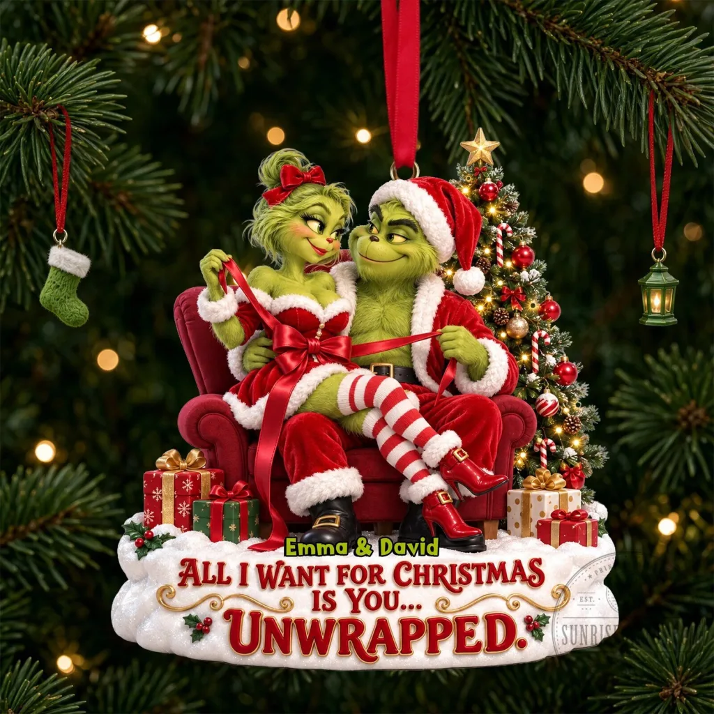 Grinch And Grinchette Unwrapped Christmas Couple Personalized Ornament Grinch And Grinchette Unwrapped Christmas Couple Personalized Ornament