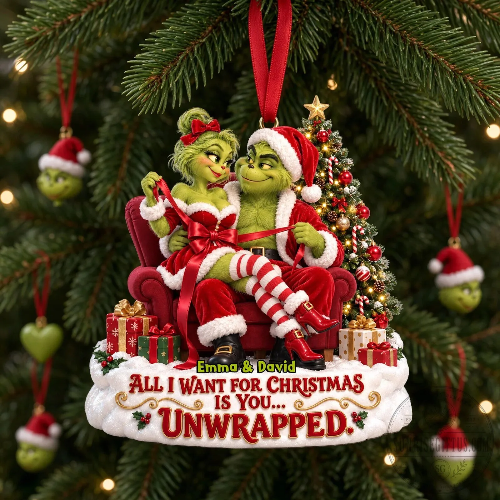 Grinch And Grinchette Unwrapped Christmas Couple Personalized Ornament 9 Grinch And Grinchette Unwrapped Christmas Couple Personalized Ornament