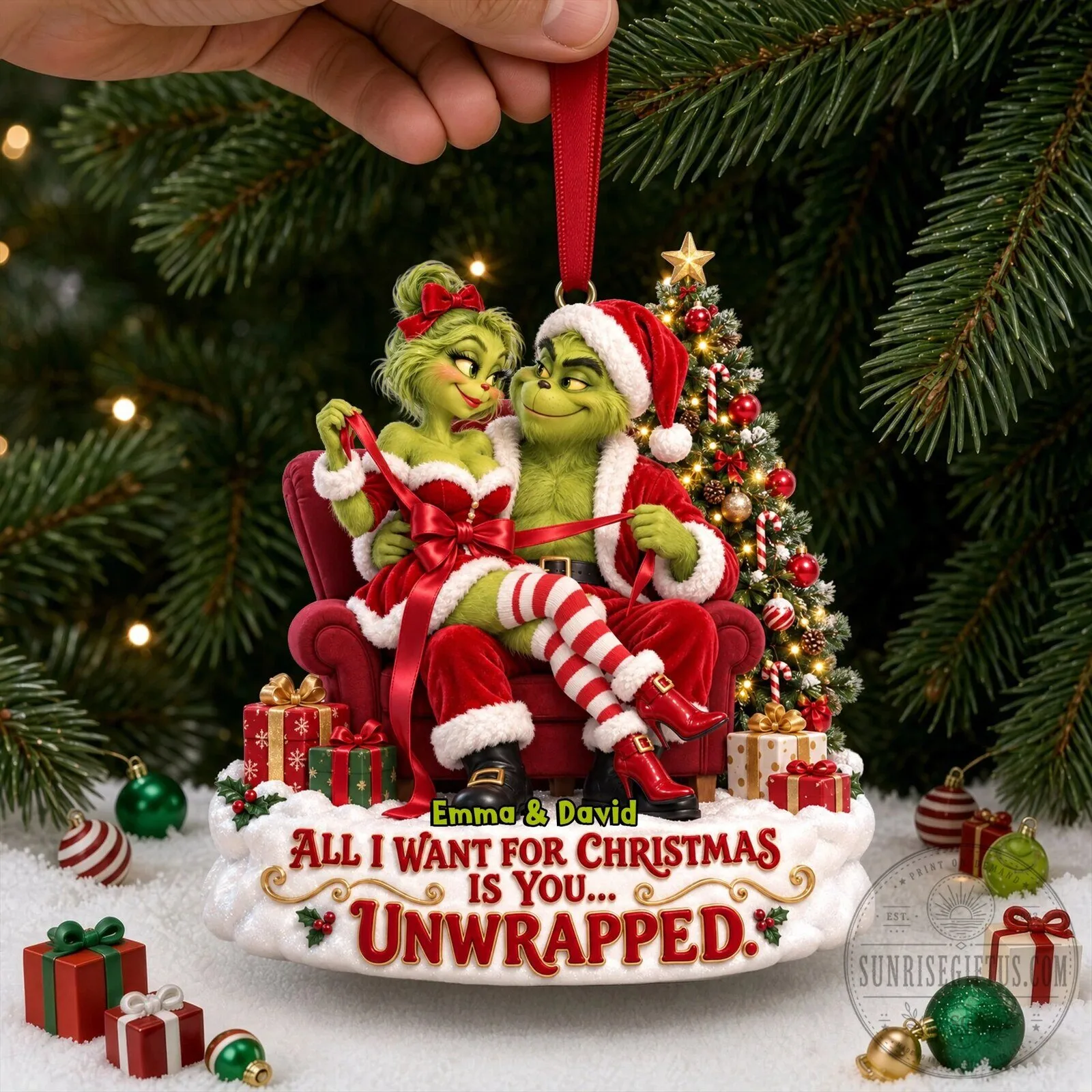 Grinch And Grinchette Unwrapped Christmas Couple Personalized Ornament 10 Grinch And Grinchette Unwrapped Christmas Couple Personalized Ornament