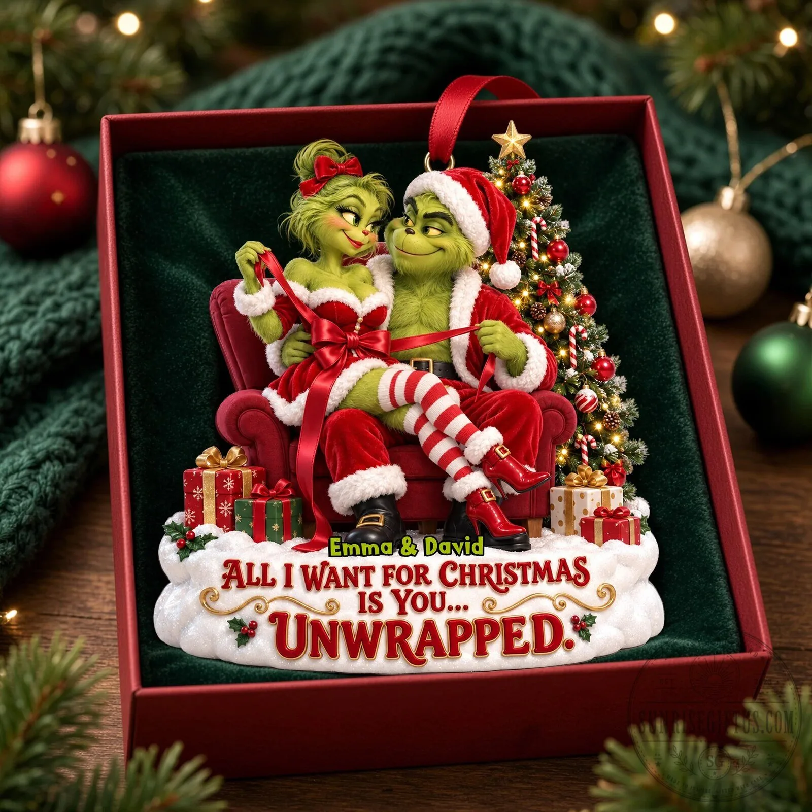 Grinch And Grinchette Unwrapped Christmas Couple Personalized Ornament 11 Grinch And Grinchette Unwrapped Christmas Couple Personalized Ornament