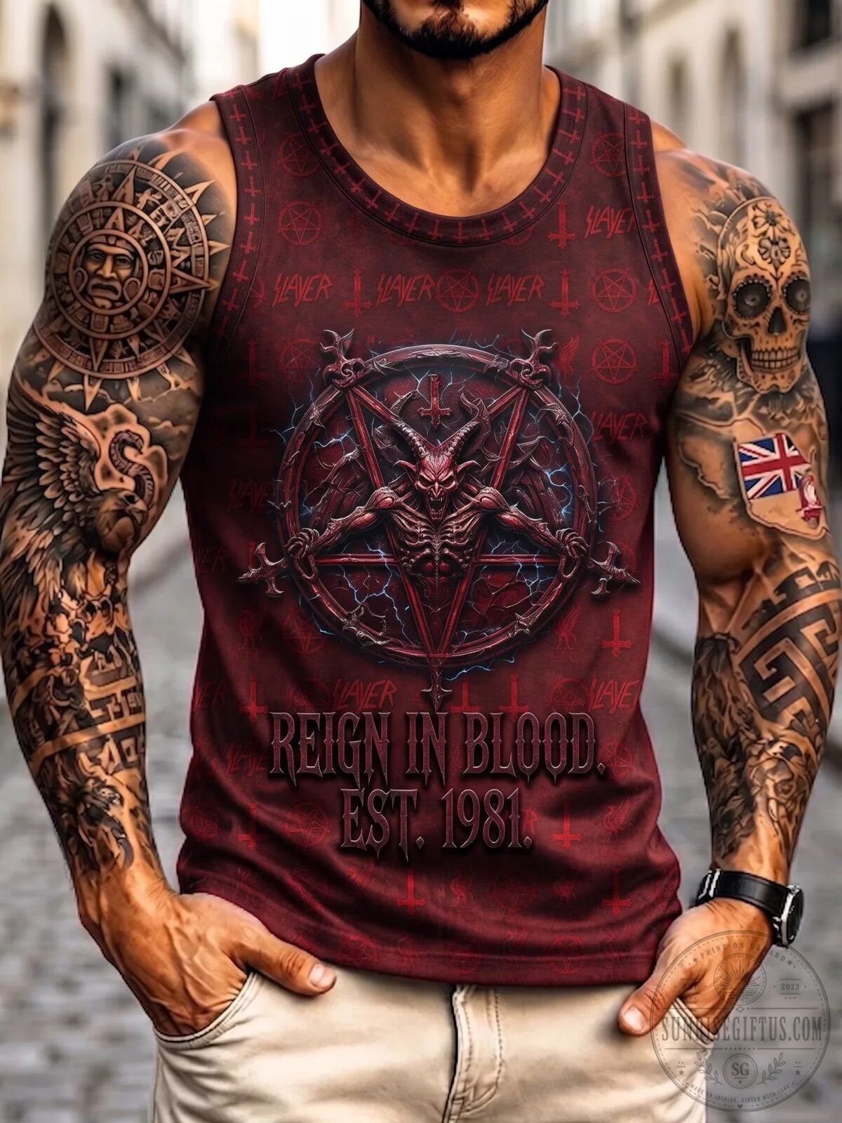 Slayer Reign In Blood Album Cover Pentagram Heavy Metal Tank Top