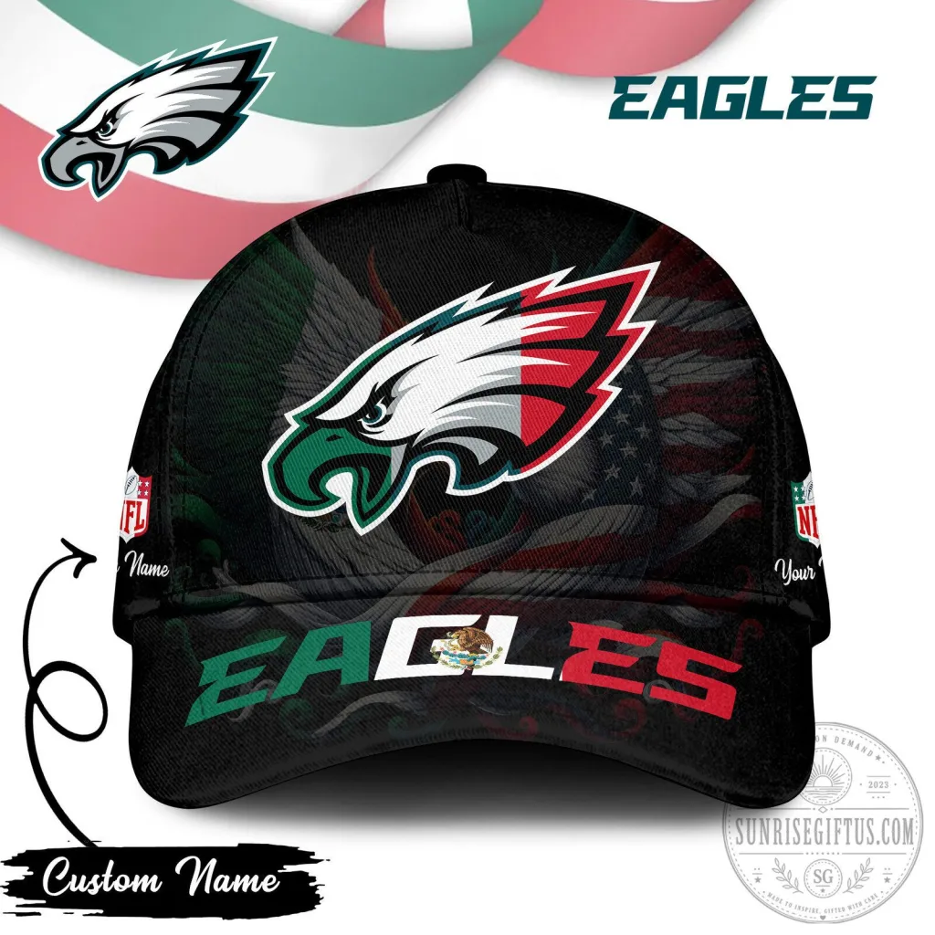 Philadelphia Eagles Mexican Flag Custom Name Baseball Cap Hat Philadelphia Eagles Mexican Flag Custom Name Baseball Cap Hat