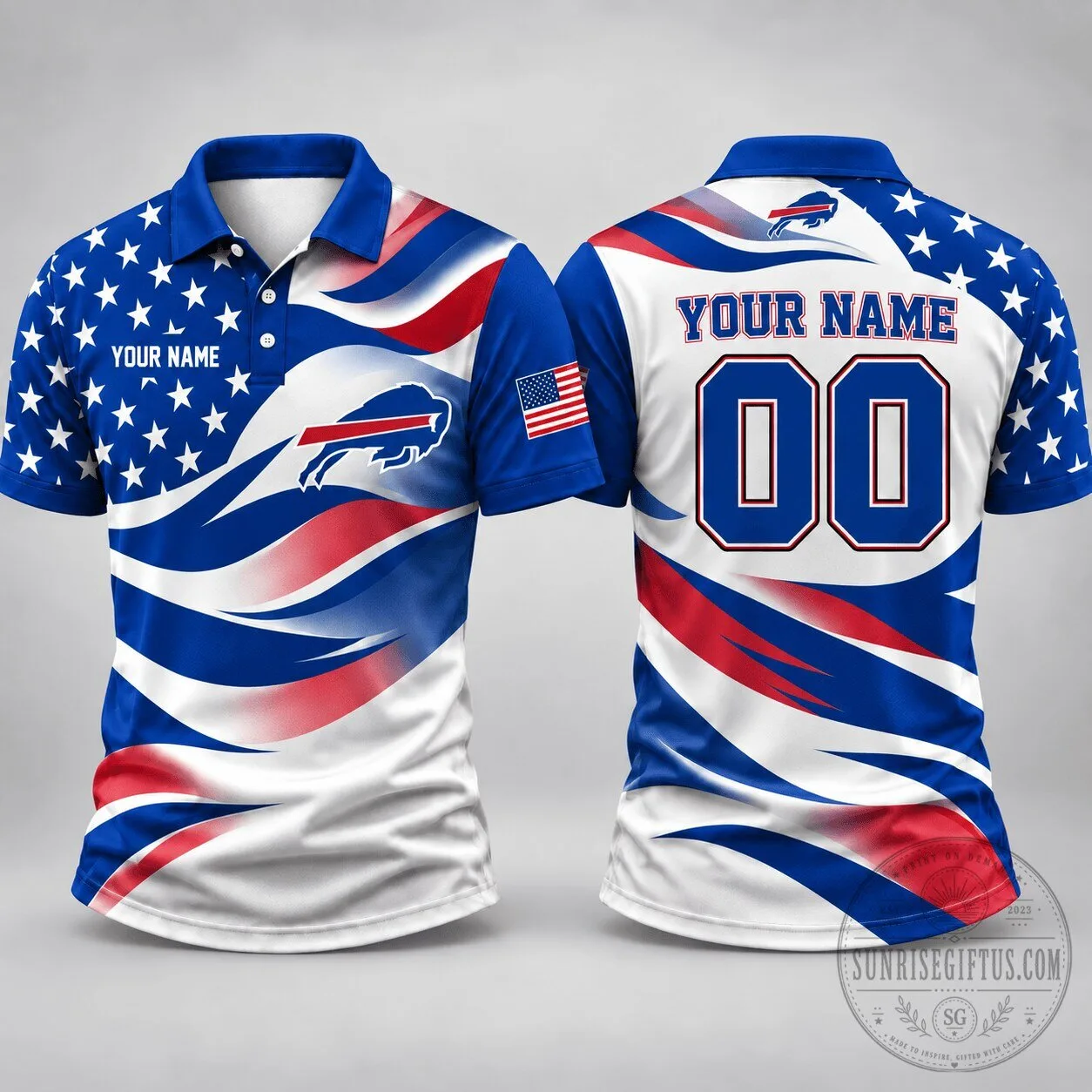 Buffalo Bills Personalized Polo Shirt with American Flag Design 2 Buffalo Bills Personalized Polo Shirt with American Flag Design