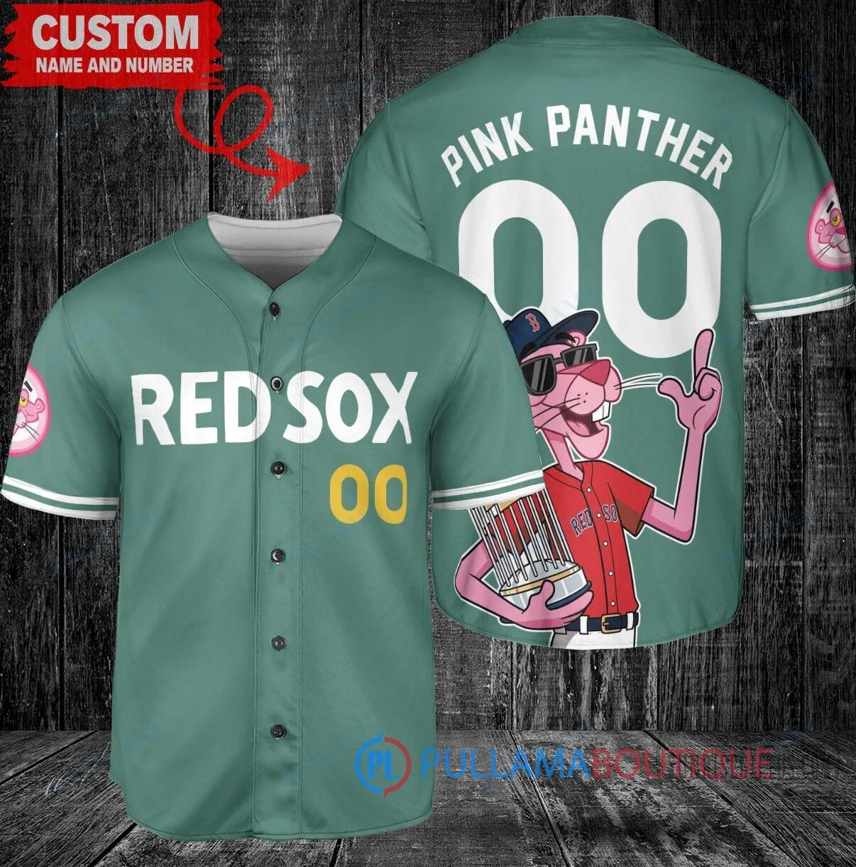Boston Red Sox Baseball Pink Panther World Series Green Custom Jersey