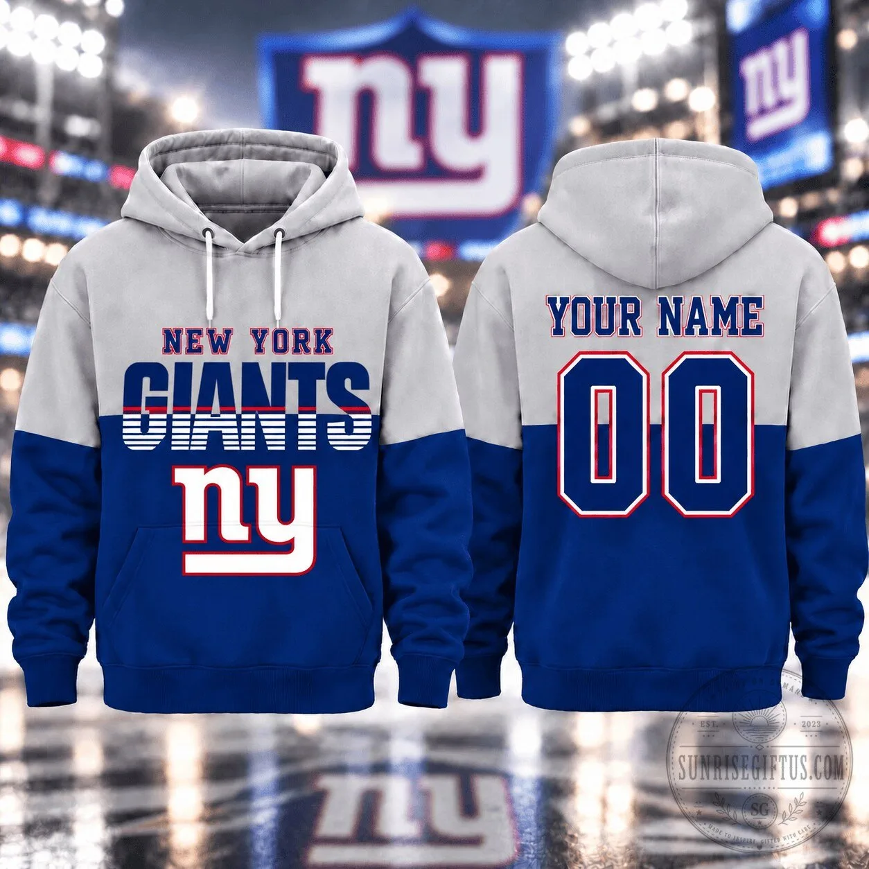 New York Giants Personalized Football Team Blue And Gray Hoodie 5 New York Giants Personalized Football Team Blue And Gray Hoodie