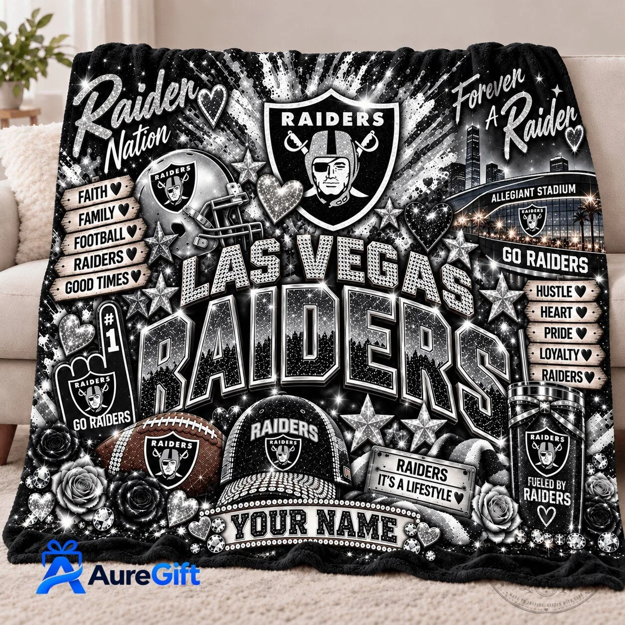 Las Vegas Raiders NFL Football Team Personalized Fleece Blanket 5 Las Vegas Raiders NFL Football Team Personalized Fleece Blanket
