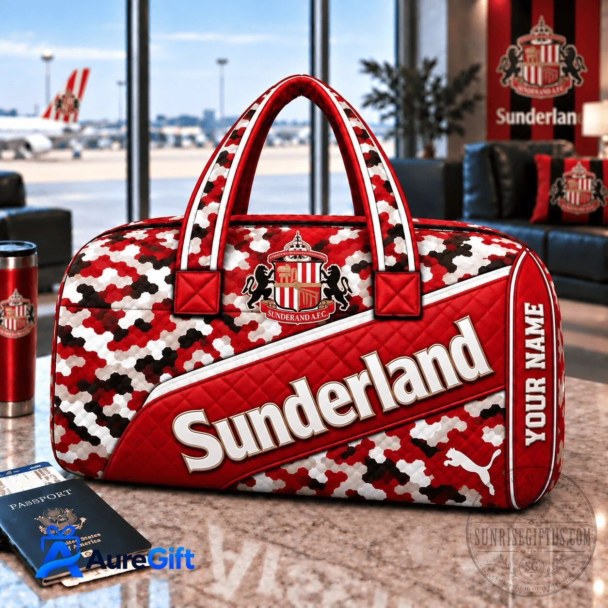 Sunderland Association Football Club Personalized Red Camouflage Quilted Duffel Bag 8 Sunderland Association Football Club Personalized Red Camouflage Quilted Duffel Bag