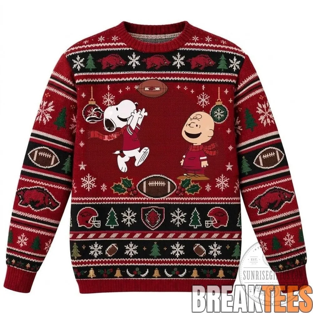 Arkansas Razorbacks Snoopy Charlie Brown Football Christmas Ugly Sweater 7 Arkansas Razorbacks Snoopy Charlie Brown Football Christmas Ugly Sweater