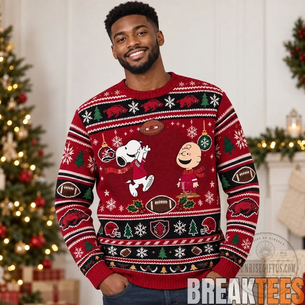 Arkansas Razorbacks Snoopy Charlie Brown Football Christmas Ugly Sweater 9 Arkansas Razorbacks Snoopy Charlie Brown Football Christmas Ugly Sweater
