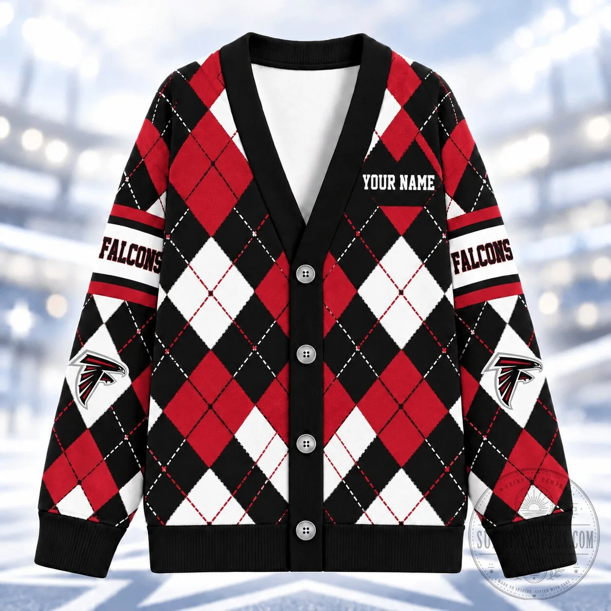 Atlanta Falcons Argyle Pattern Custom Name V-Neck Knitted Cardigan 3 Atlanta Falcons Argyle Pattern Custom Name V-Neck Knitted Cardigan