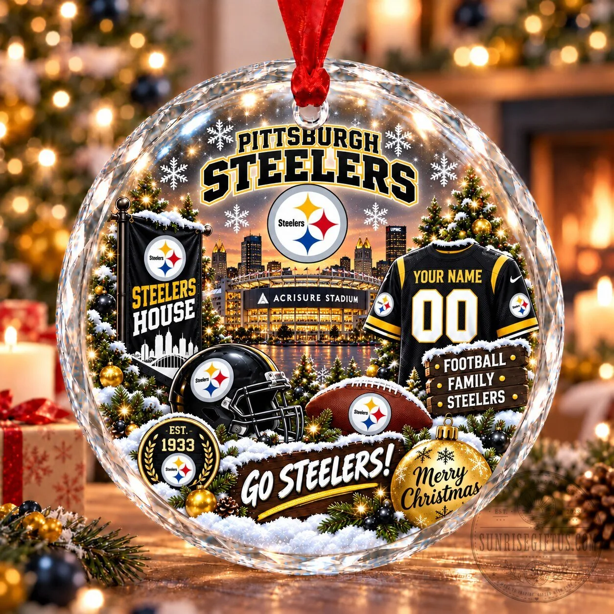 Pittsburgh Steelers Christmas Stadium Snow Vibe Glass Ornament 5 Pittsburgh Steelers Christmas Stadium Snow Vibe Glass Ornament