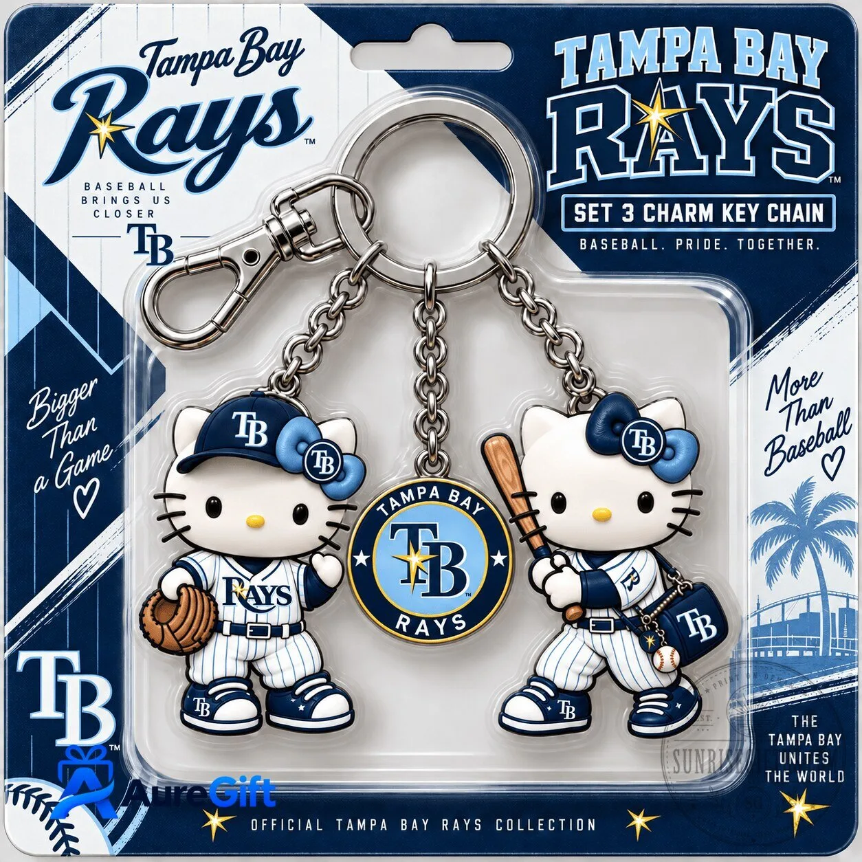 Tampa Bay Rays Hello Kitty Baseball Player Charm Keychain Set
