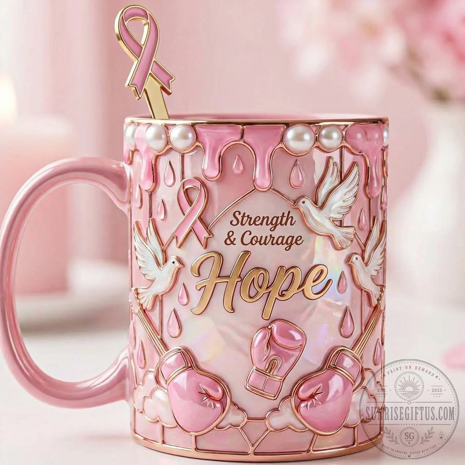 Breast Cancer Awareness Hope Strength Courage Pink Ribbon Mug 5 Breast Cancer Awareness Hope Strength Courage Pink Ribbon Mug