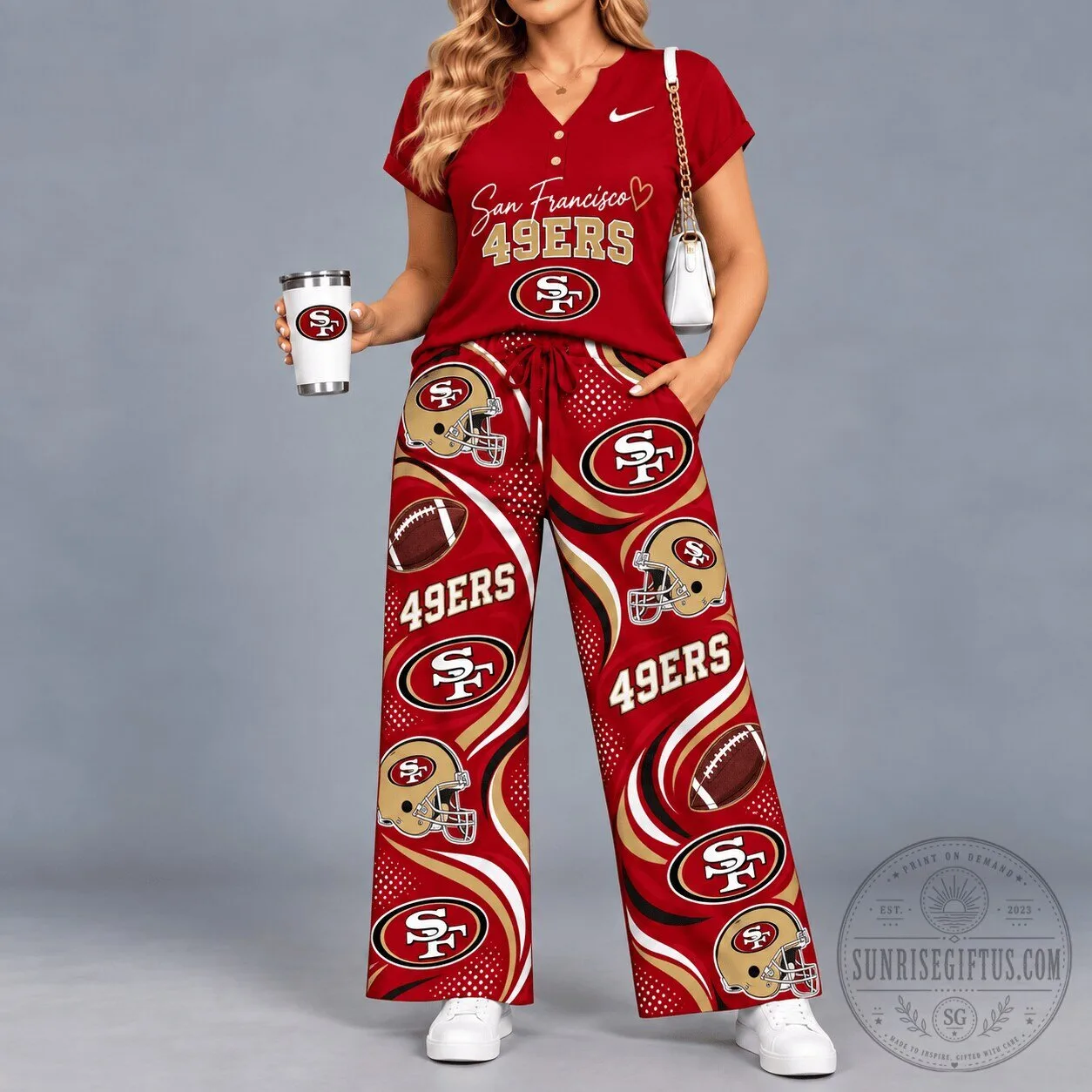 San Francisco 49ers NFL Game Day V-Neck Top and Wide-Leg Pants Set