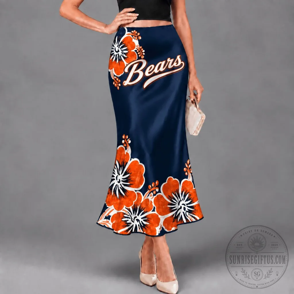 Chicago Bears Hibiscus Floral Print High-Waisted Maxi Skirt for Women Chicago Bears Hibiscus Floral Print High-Waisted Maxi Skirt for Women