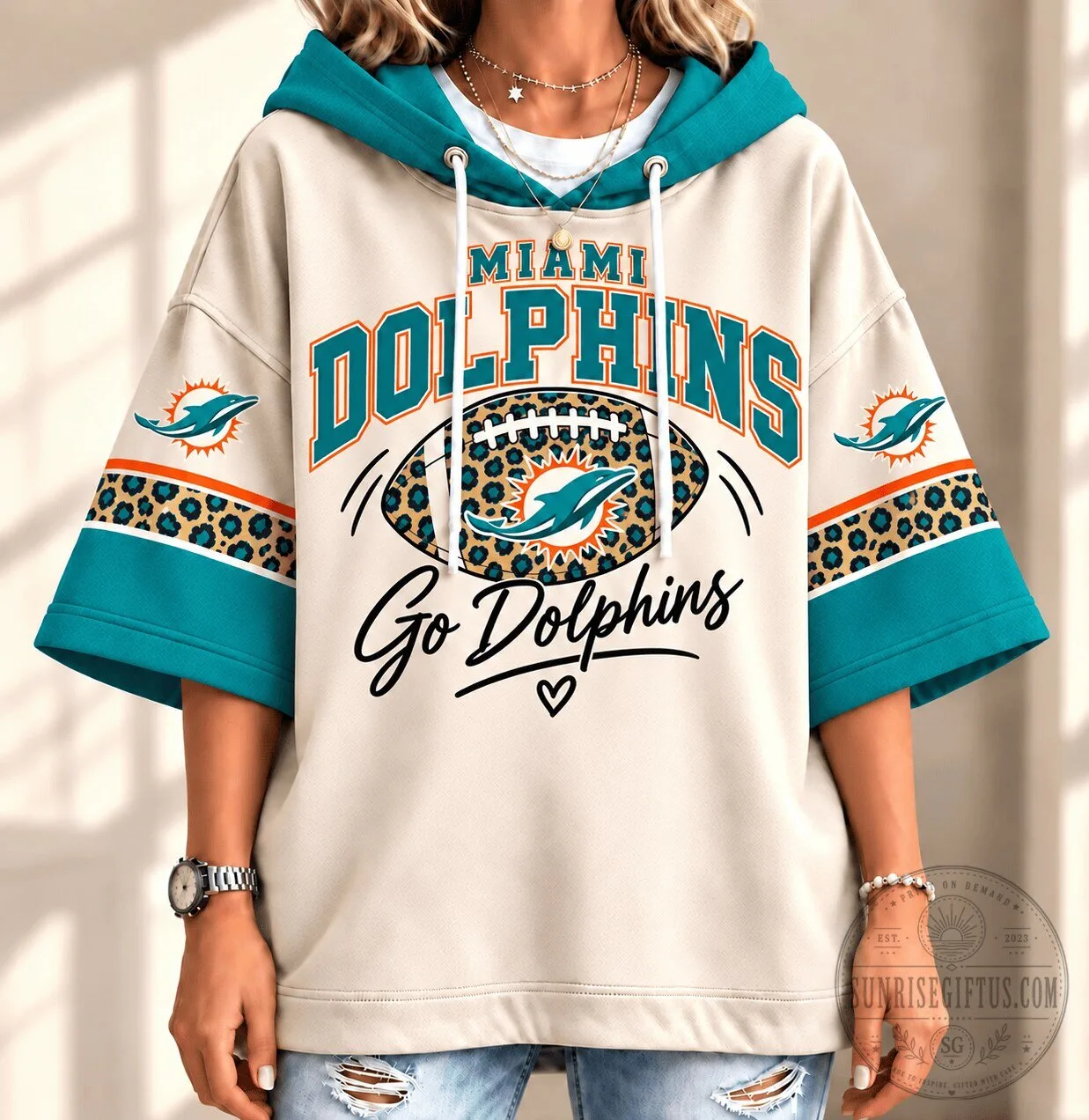 Miami Dolphins Leopard Print Football Go Dolphins Oversized Hoodie 1 Miami Dolphins Leopard Print Football Go Dolphins Oversized Hoodie