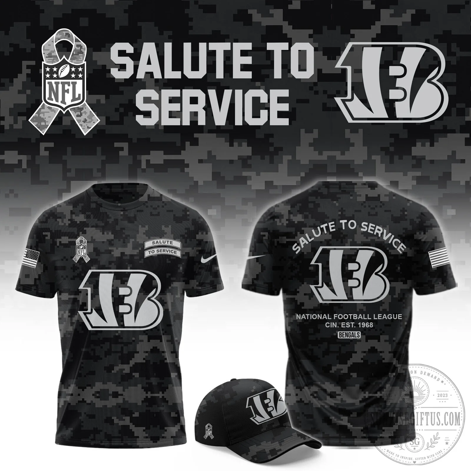 Cincinnati Bengals Salute To Service Limited Edition Camouflage T-Shirt