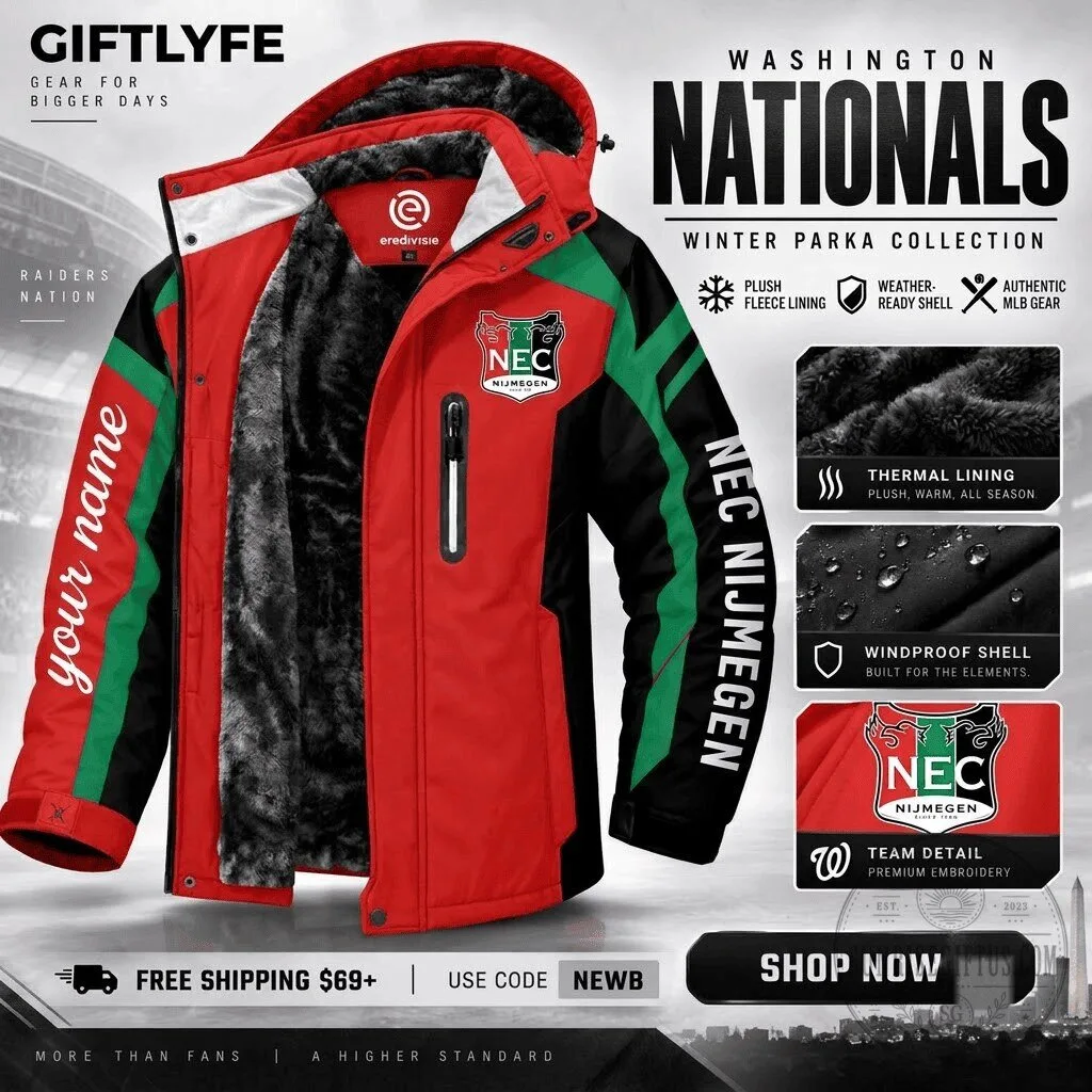 NEC Nijmegen Eredivisie Football Club Winter Parka Jacket with Plush Fleece Lining 5 NEC Nijmegen Eredivisie Football Club Winter Parka Jacket with Plush Fleece Lining