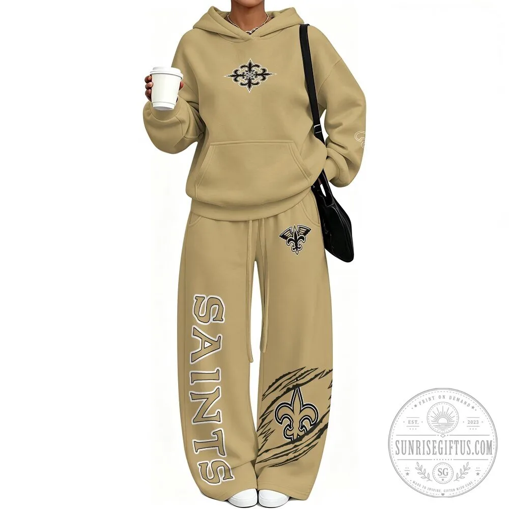 New Orleans Saints Vintage Plush Hoodie and Pants Set for Women 5 New Orleans Saints Vintage Plush Hoodie and Pants Set for Women