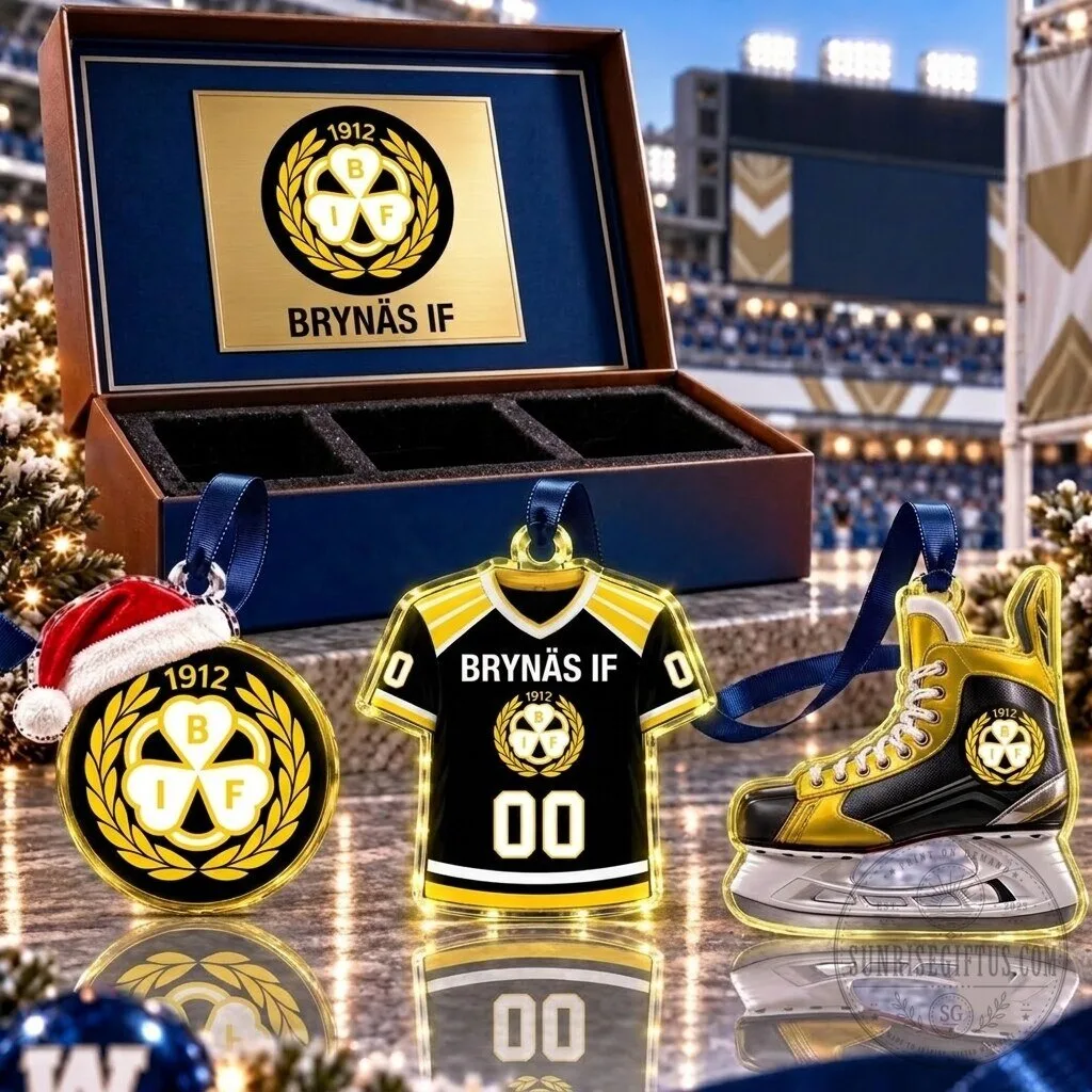 Brynäs IF SHL Hockey Team Full Set of 3 Acrylic Christmas Ornaments