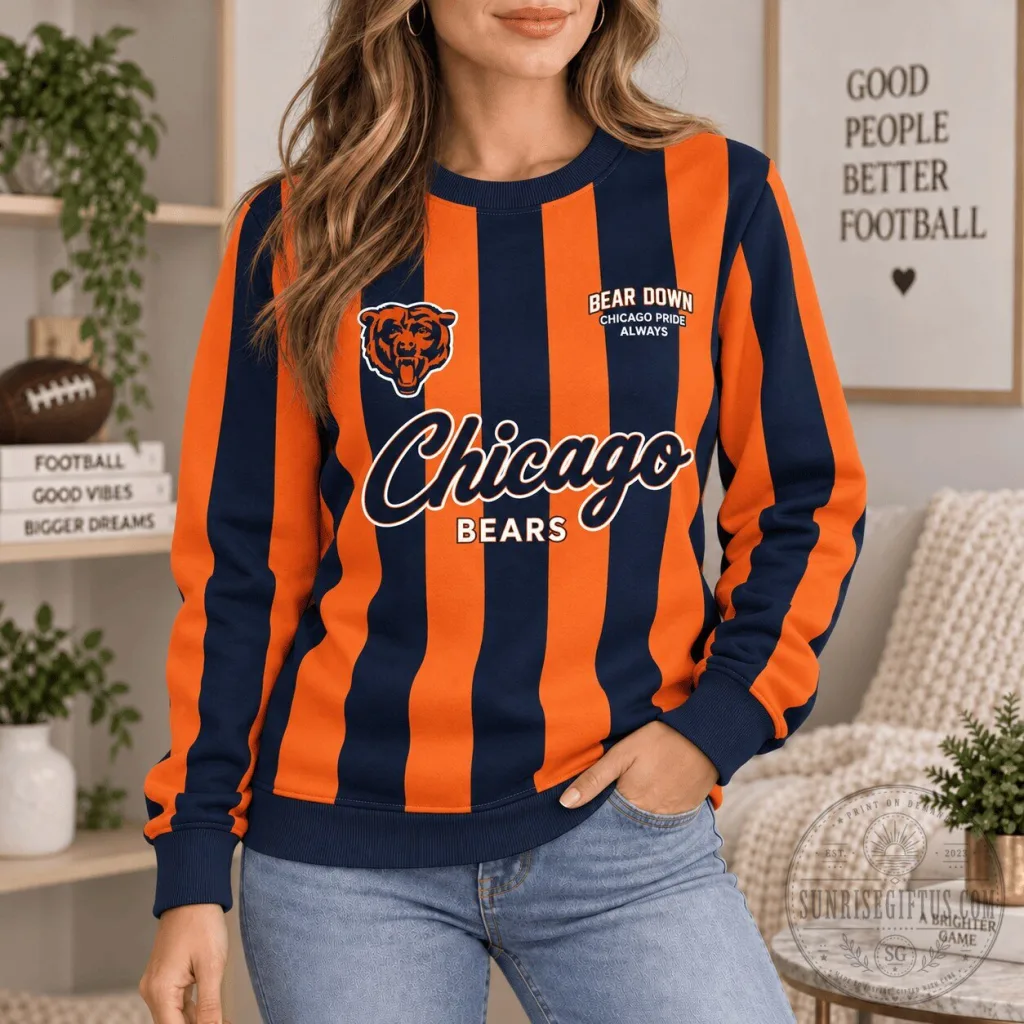 Chicago Bears NFL Football Team Vertical Stripes Crewneck Sweatshirt Chicago Bears NFL Football Team Vertical Stripes Crewneck Sweatshirt