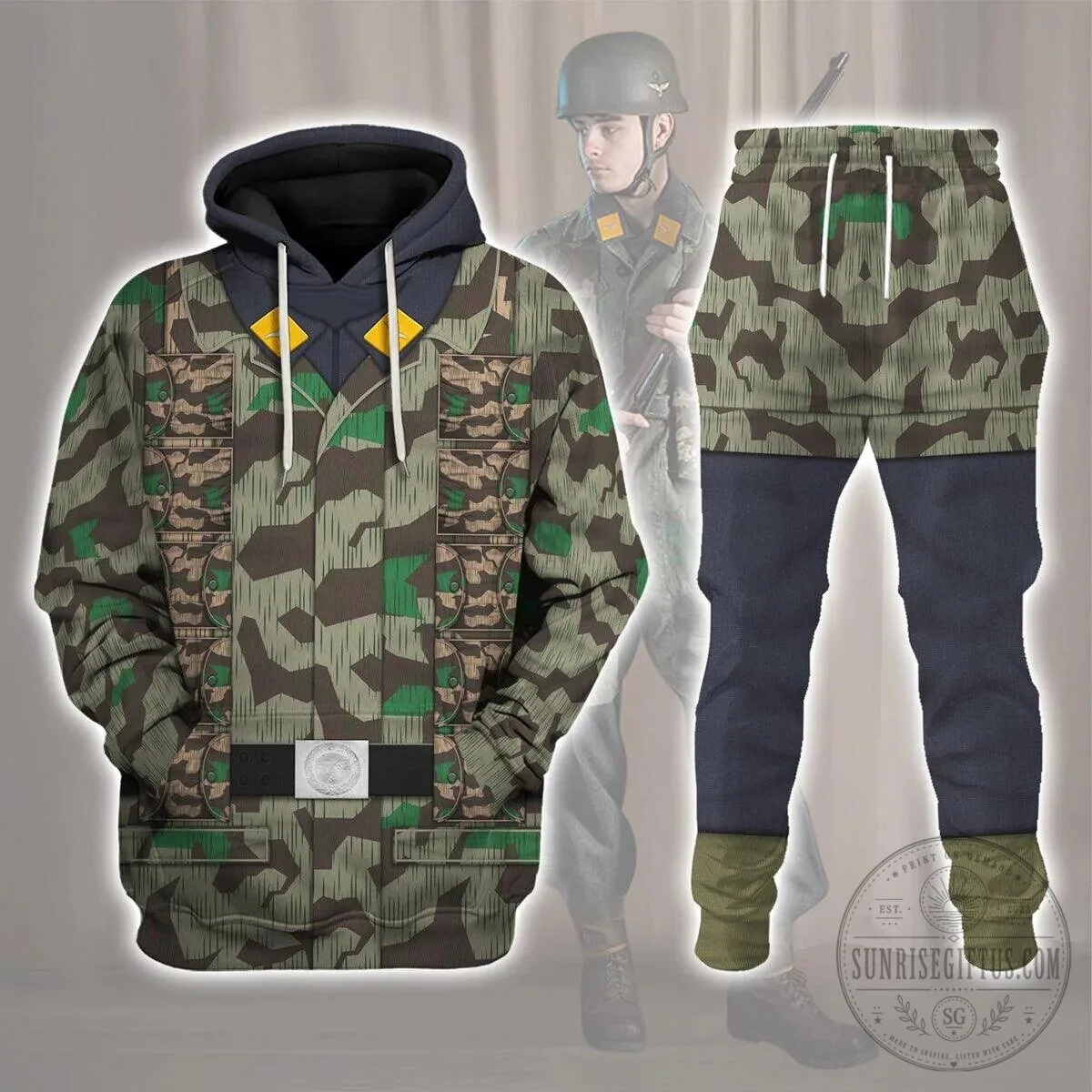 German Parachutist Splinter Pattern Camouflage Combat Uniform Hoodie 1 German Parachutist Splinter Pattern Camouflage Combat Uniform Hoodie