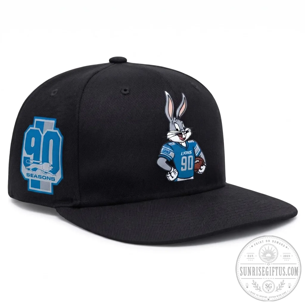 Bugs Bunny 90 Seasons Black Snapback Hat for Detroit Lions Bugs Bunny 90 Seasons Black Snapback Hat for Detroit Lions