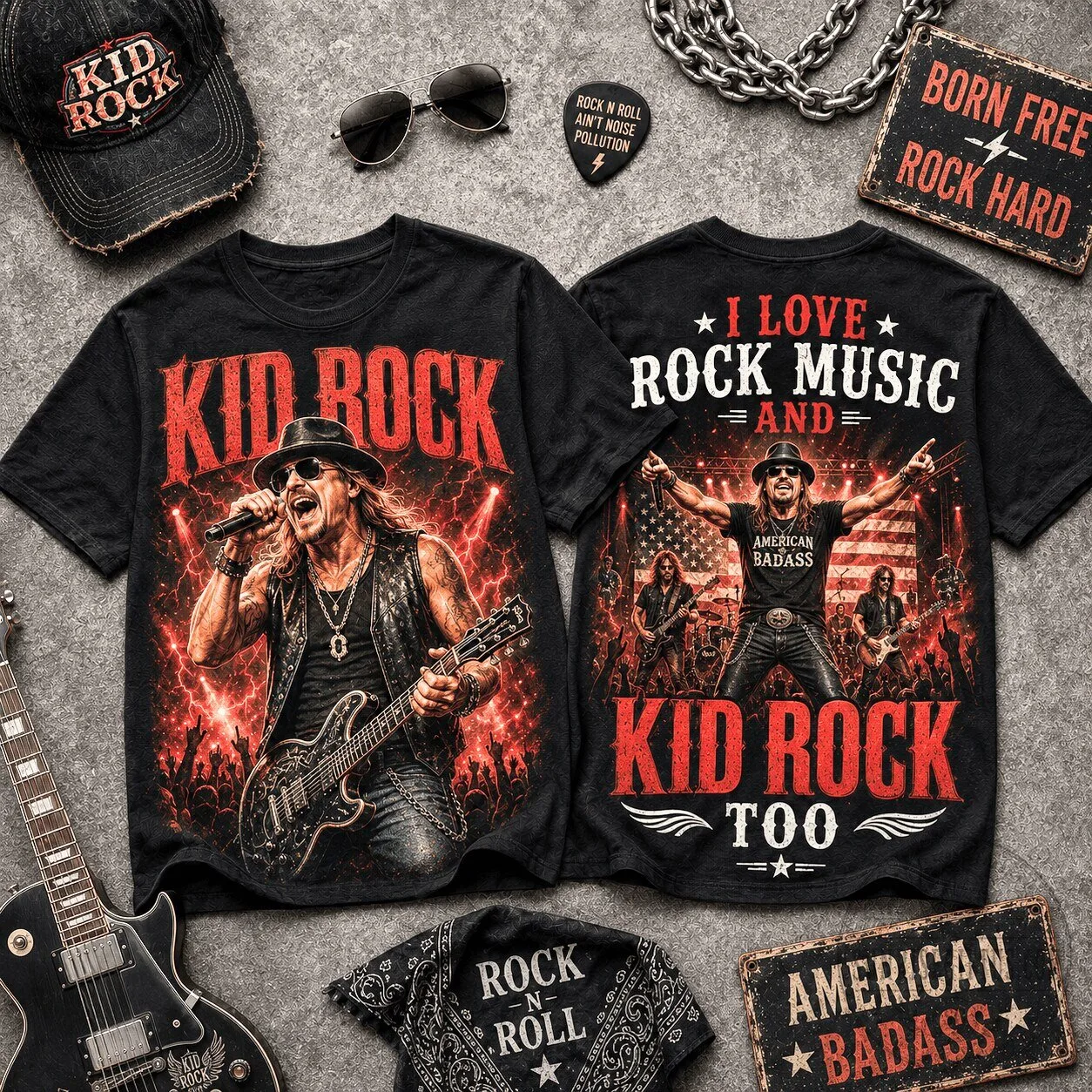 Kid Rock Born Free American Badass Rock Music T-Shirt
