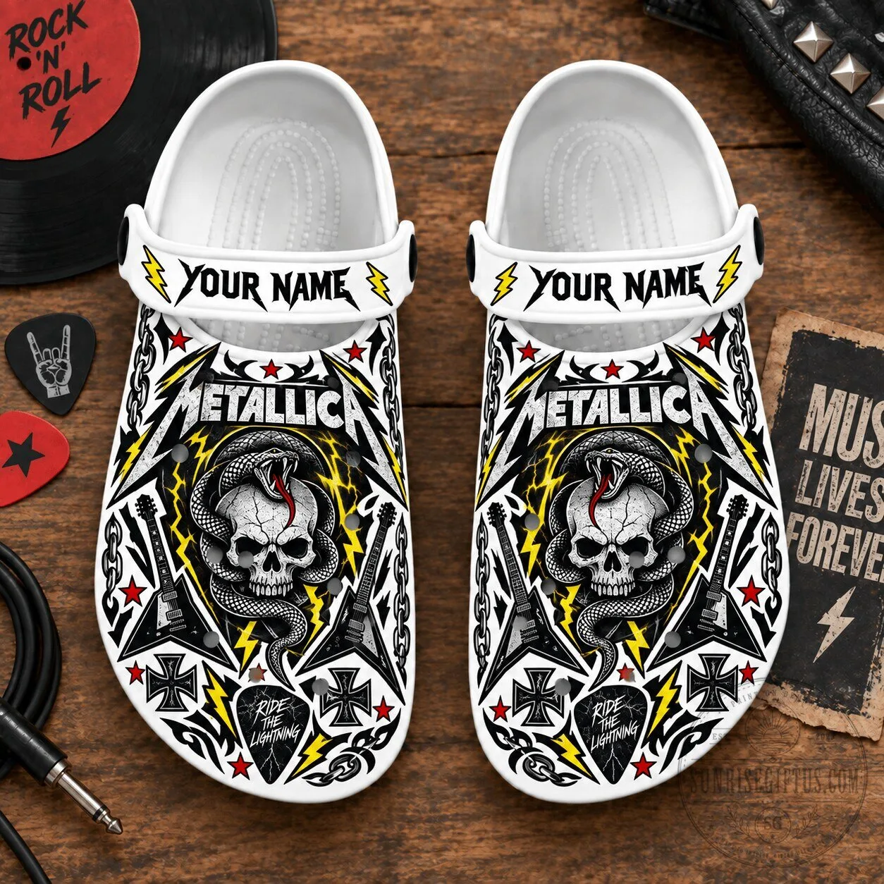 Metallica Ride the Lightning Personalized Skull and Snake Rock Band Clogs 5 Metallica Ride the Lightning Personalized Skull and Snake Rock Band Clogs