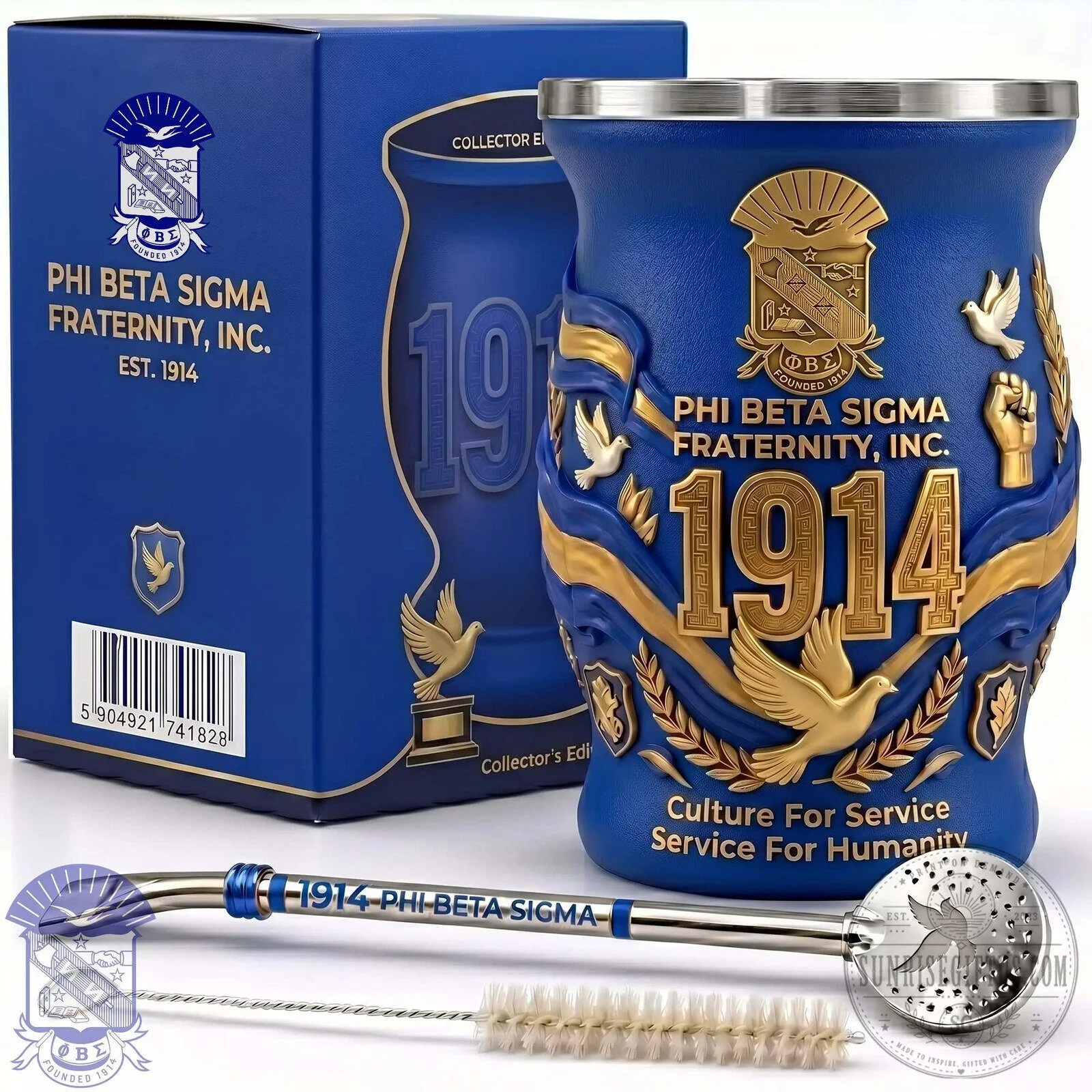 Phi Beta Sigma Fraternity Inc. 1914 Stainless Steel Yerba Mate Cup Set