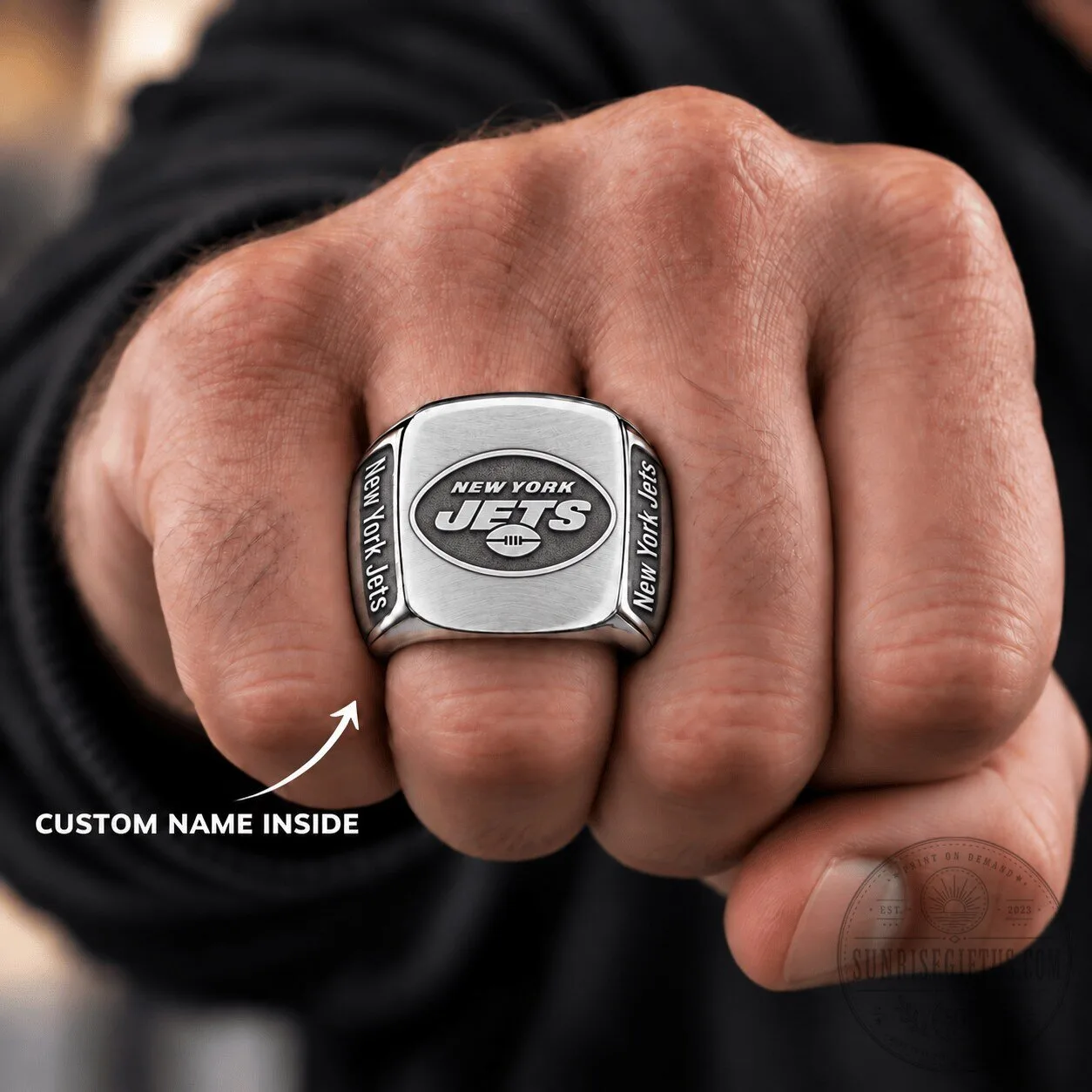 New York Jets National Football League Logo Custom Name Ring for Men 1 New York Jets National Football League Logo Custom Name Ring for Men