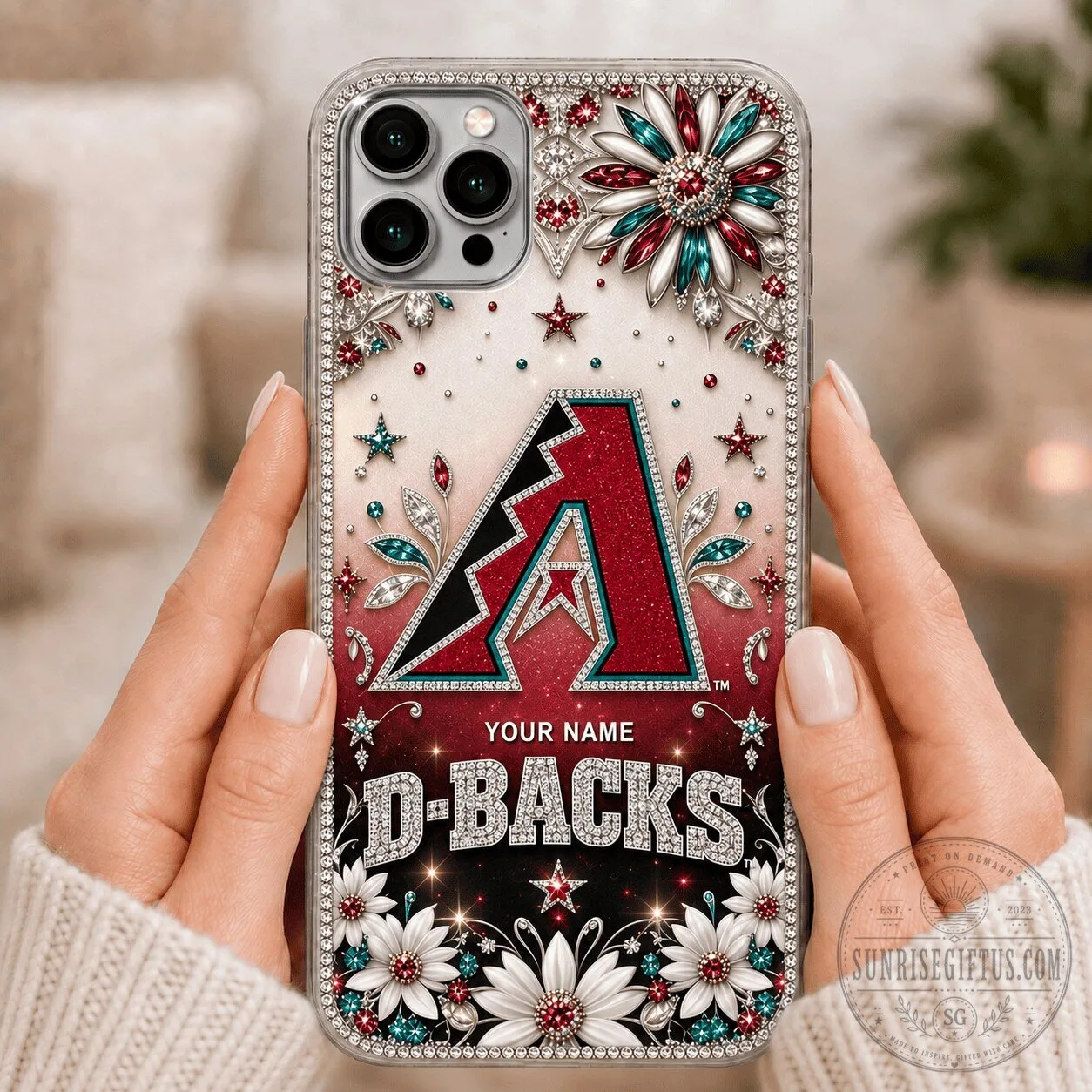 Arizona Diamondbacks Custom Name Bling Design Phone Case for iPhone