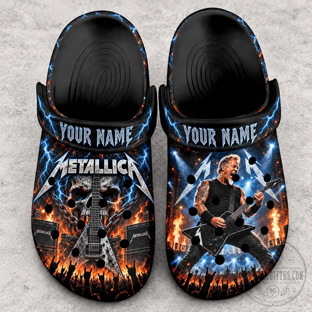 Metallica Band Skull Lightning Custom Name Clogs Shoes Metallica Band Skull Lightning Custom Name Clogs Shoes