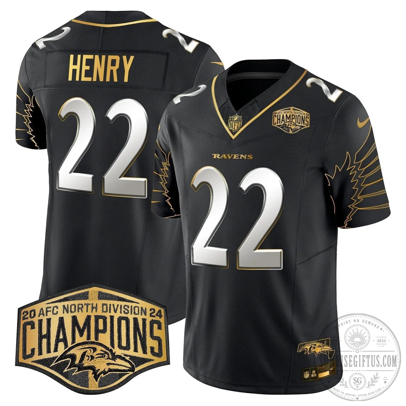 Baltimore Ravens AFC North Division Champions Derrick Henry Football Jersey 40 Baltimore Ravens AFC North Division Champions Derrick Henry Football Jersey