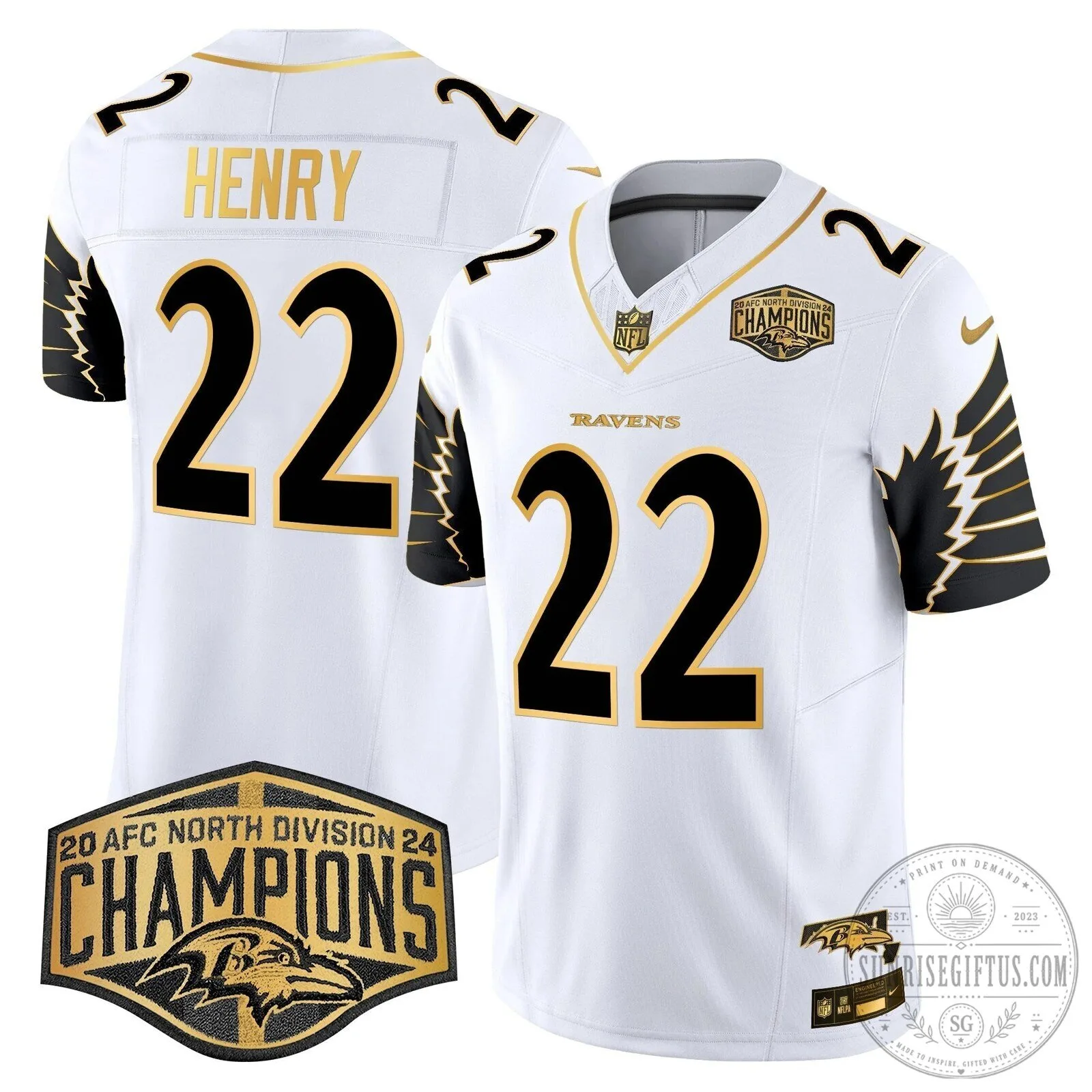 Baltimore Ravens AFC North Division Champions Derrick Henry Football Jersey 50 Baltimore Ravens AFC North Division Champions Derrick Henry Football Jersey
